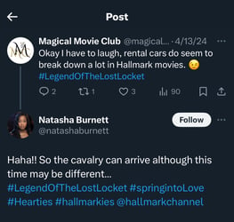 Legend of the Lost Locket - rental car tweet (c) Hallmark